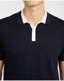 Men | Extra Fine Merino Wool Polo | Midnight x White