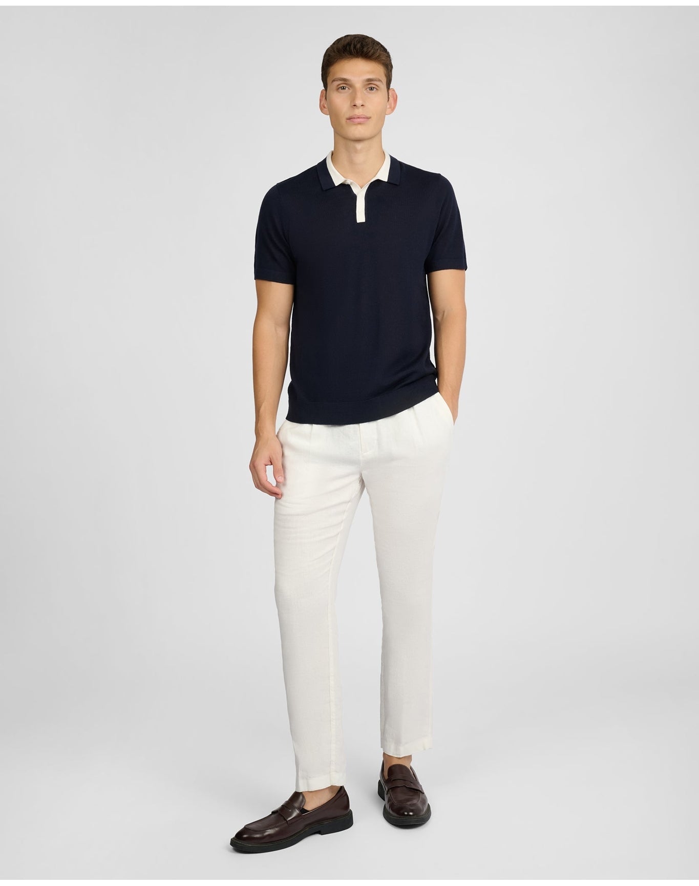 Men | Extra Fine Merino Wool Polo | Midnight x White