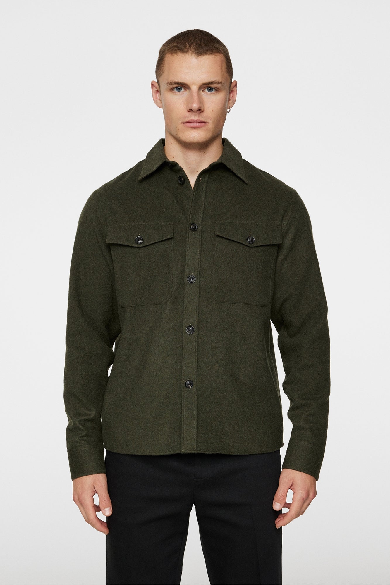 Men | Flat Wool Overshirt | Forest Green