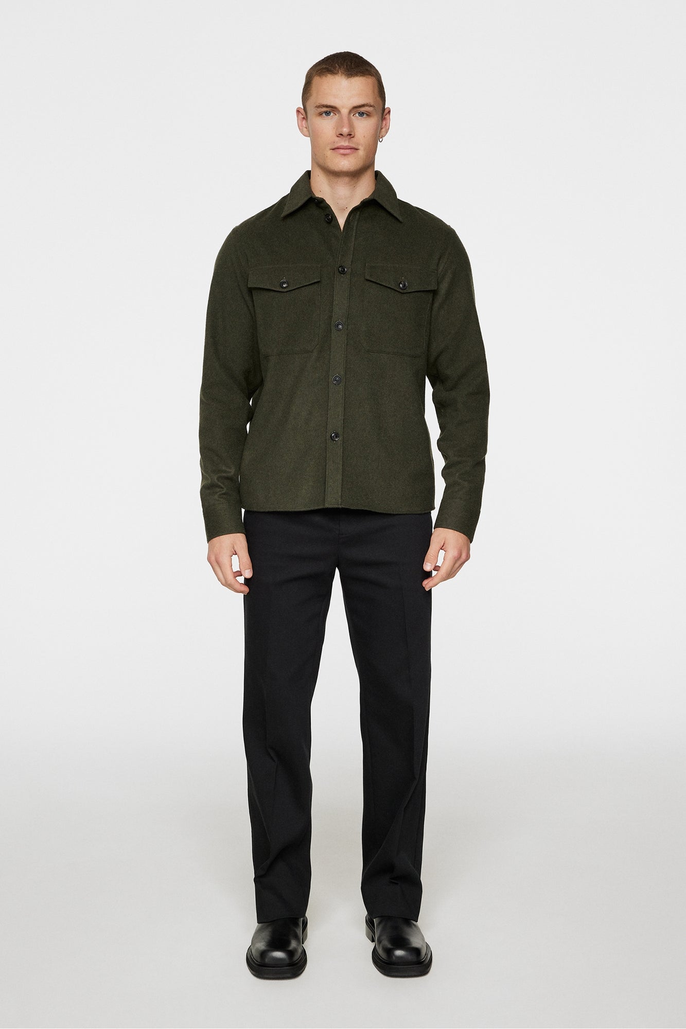 Men | Flat Wool Overshirt | Forest Green