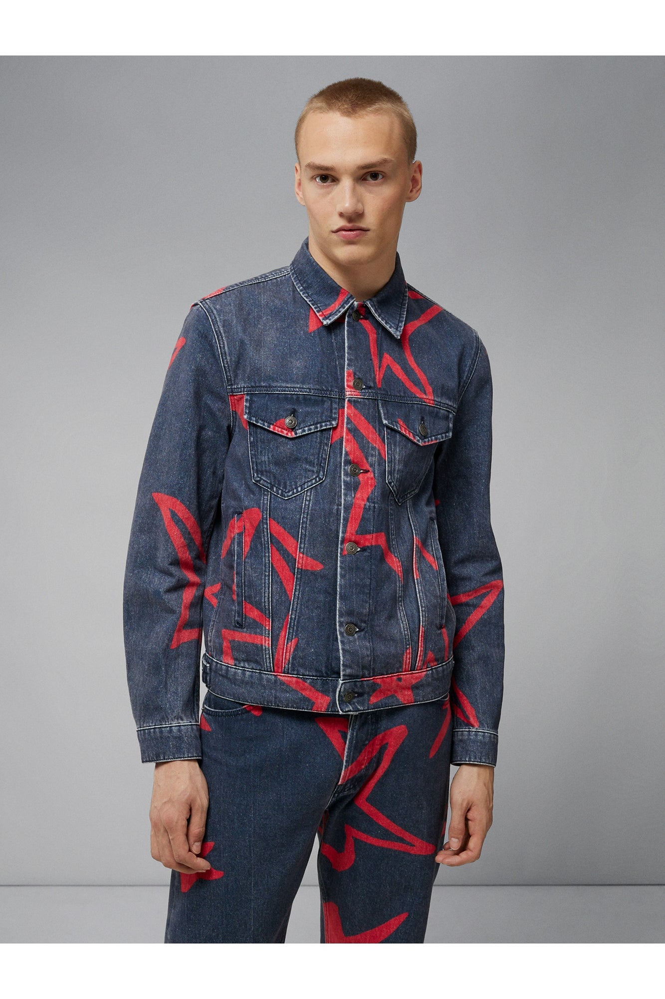 Men | Jad Printed Stars Jacket | JL Navy