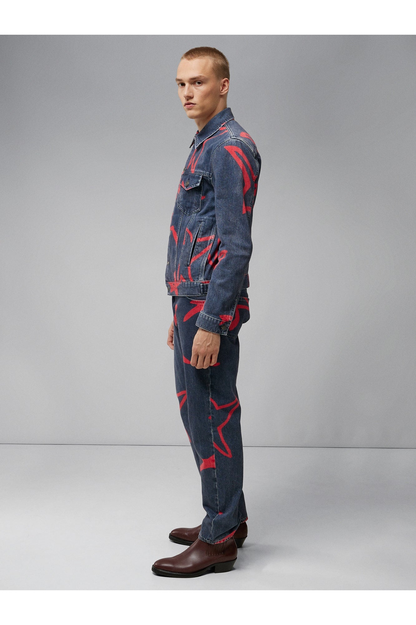 Men | Jad Printed Stars Jacket | JL Navy