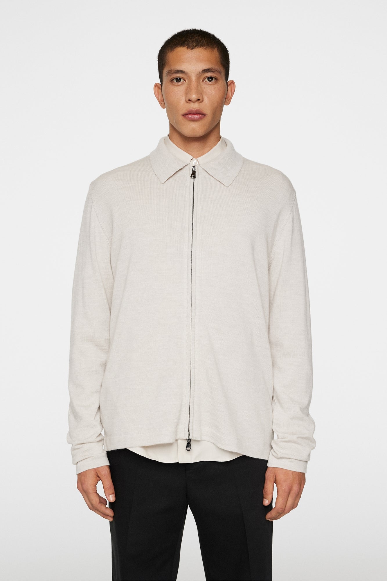 Men | Kaleb Merino Zip Cardigan | Elange | Moonbeam Melange