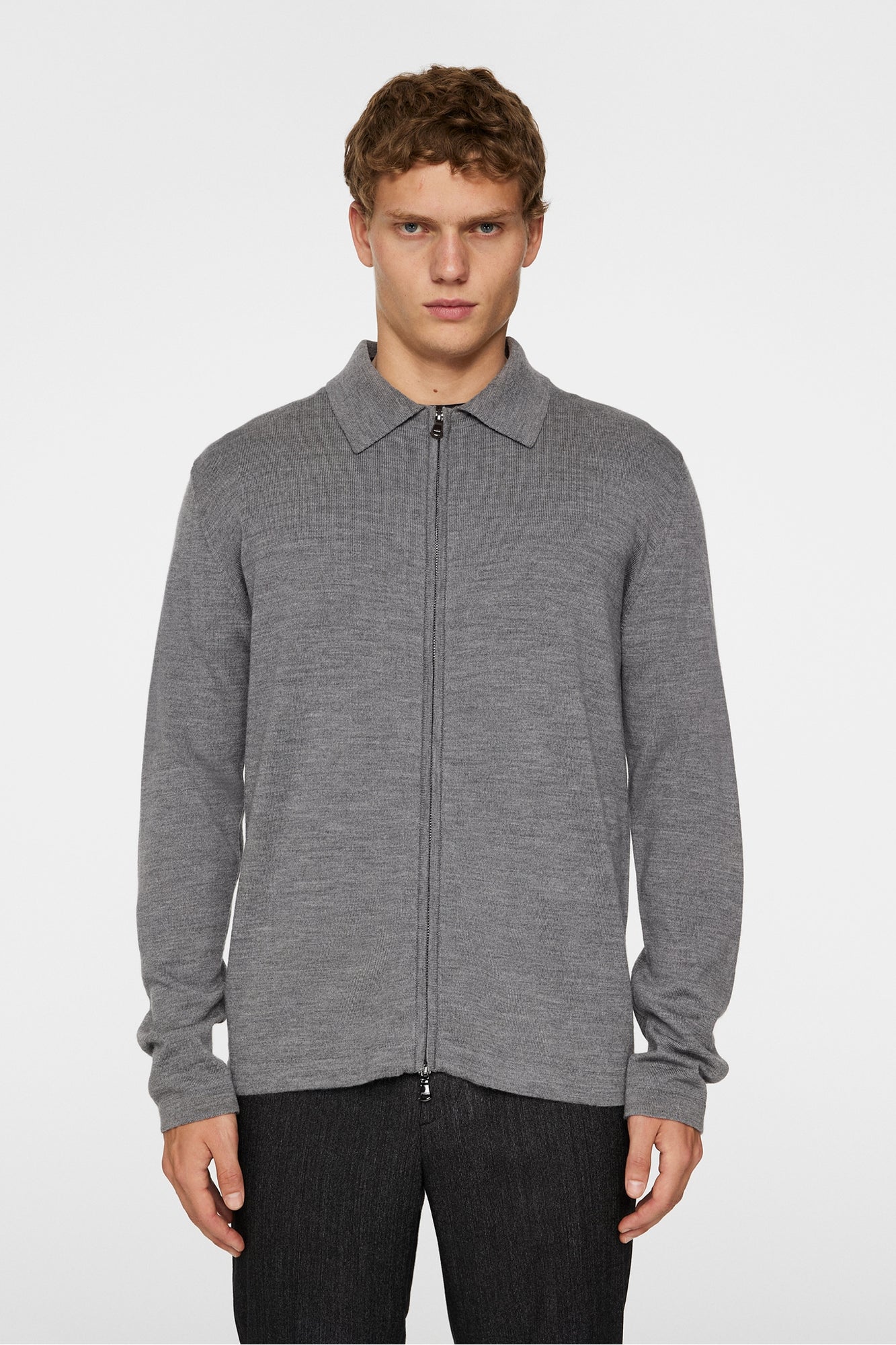 Men | Kaleb Merino Zip Cardigan | Mid Grey Melange