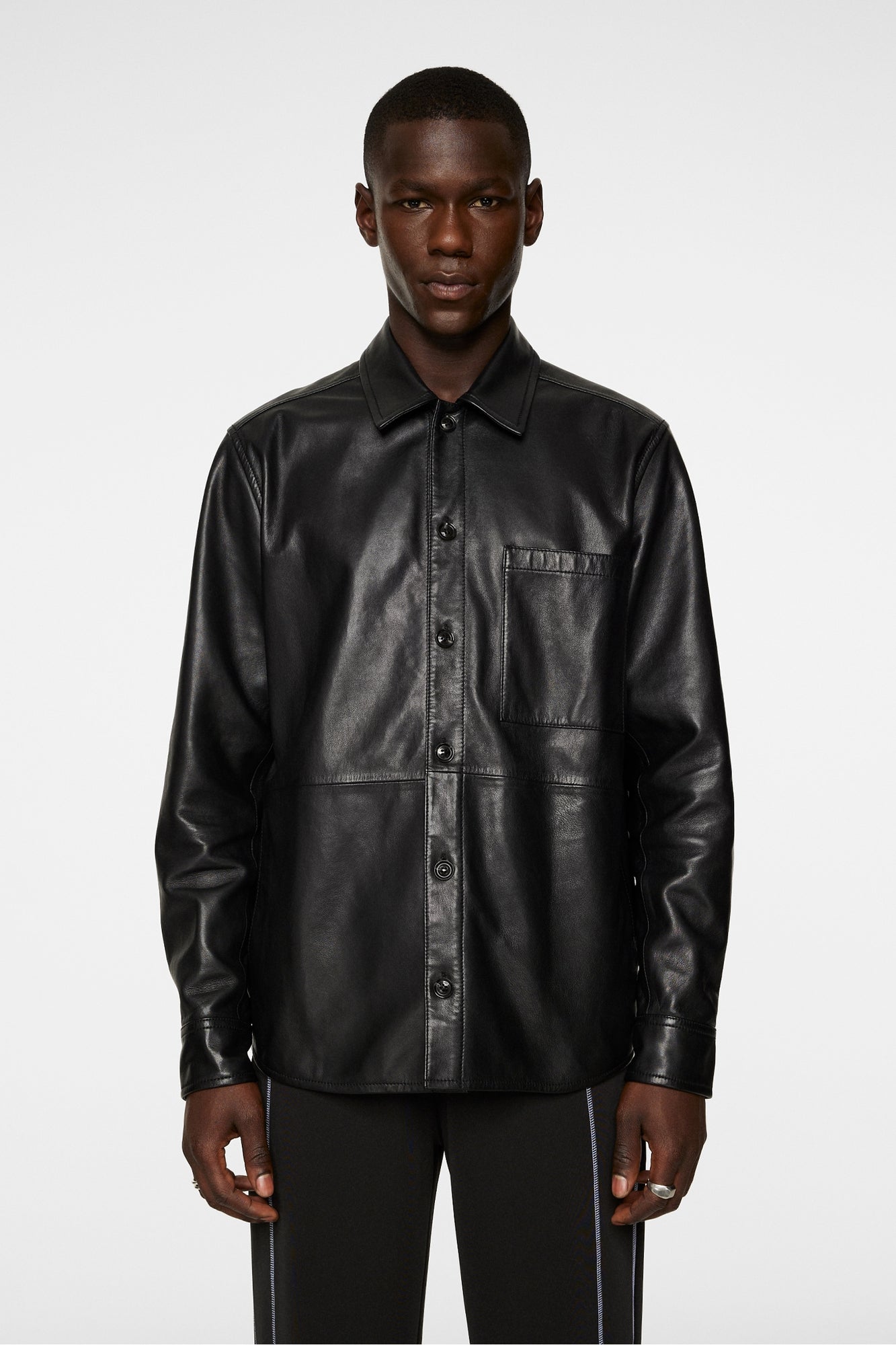 Men | Lanson Leather Overshirt | Black