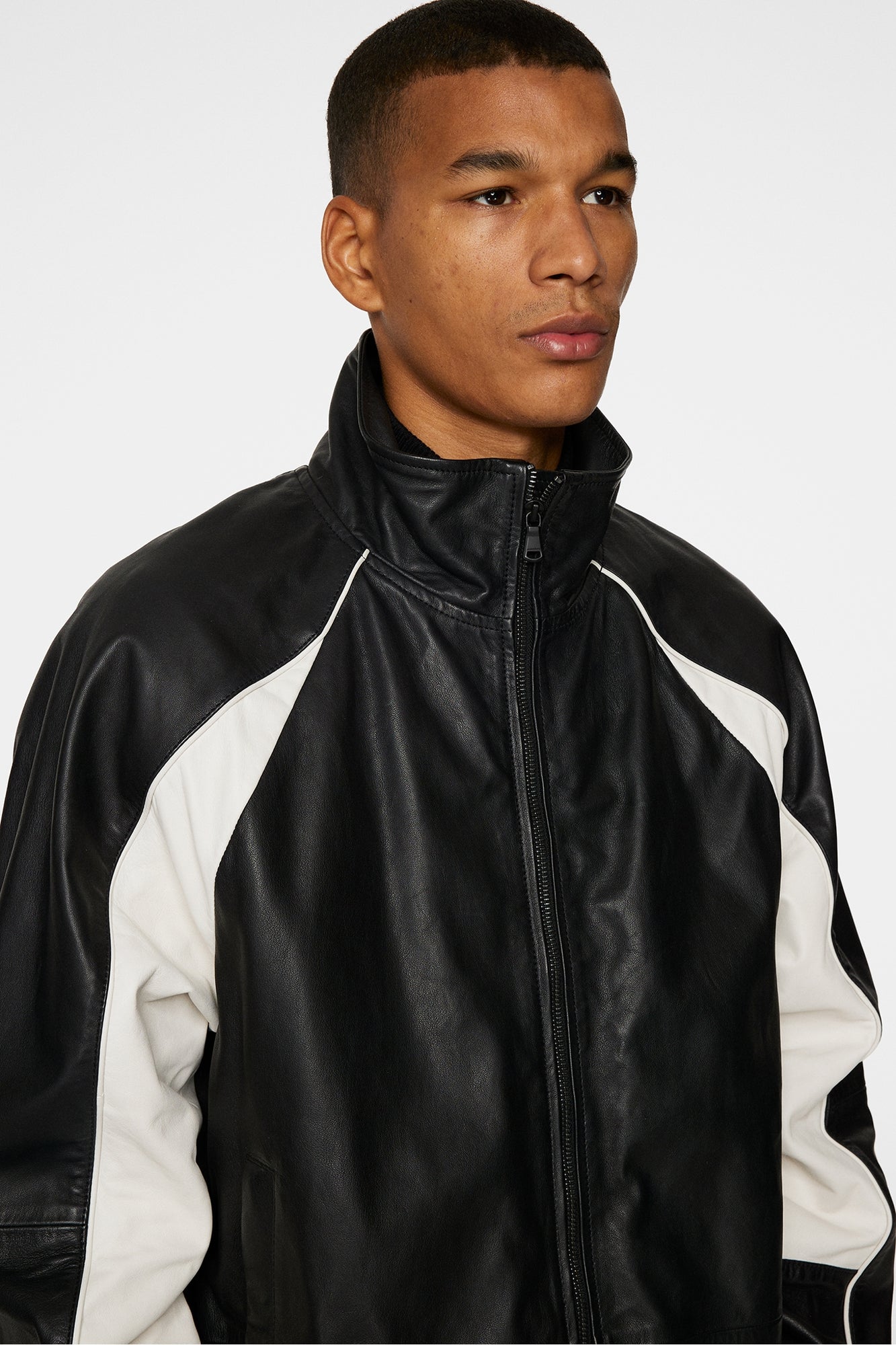 Men | Lex Leather Track Jacket | Black