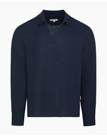 Men | Linen Long Sleeve Popover Shirt | Midnight