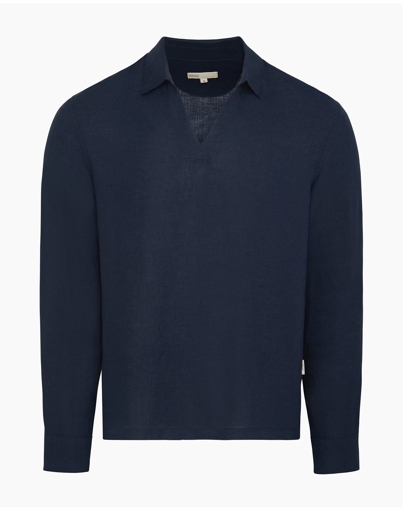 Men | Linen Long Sleeve Popover Shirt | Midnight