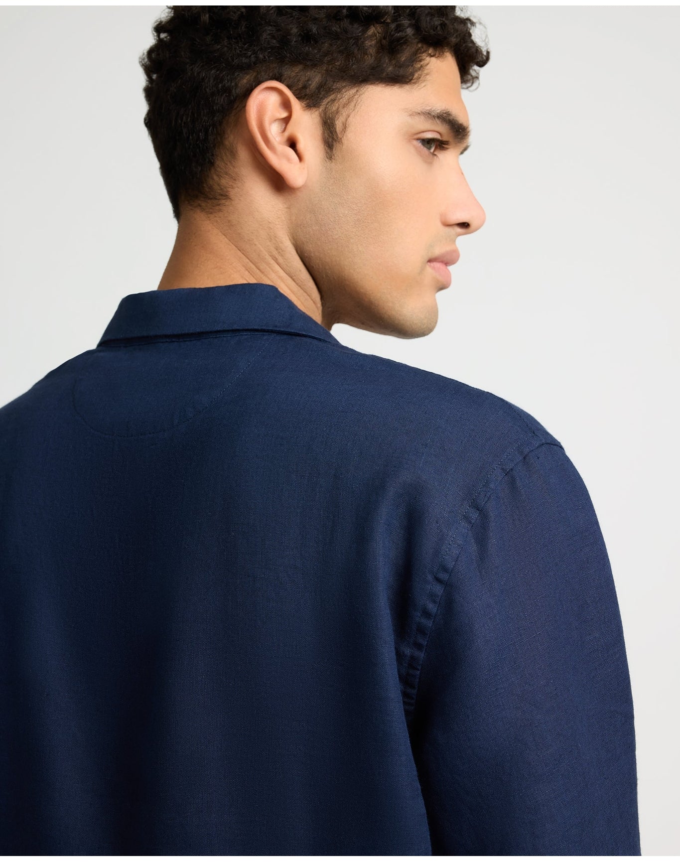 Men | Linen Long Sleeve Popover Shirt | Midnight