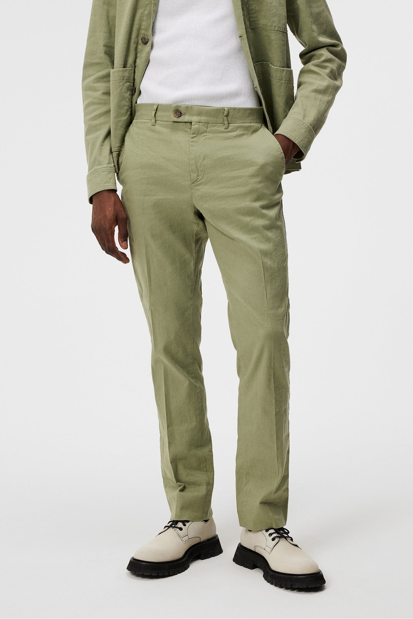 Men | Lois Linen Stretch Pants | Oil Green