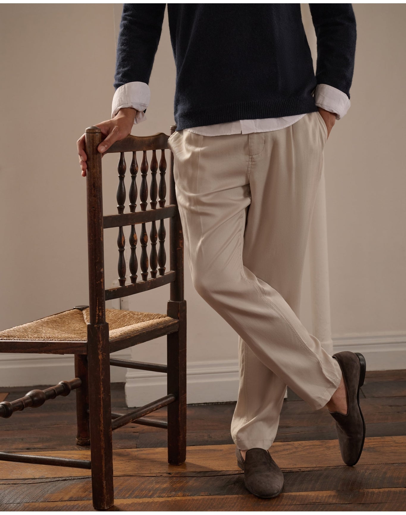 Men | Lyocell Tapered Trouser | Stone