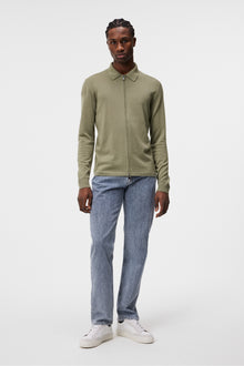 Men | Nyle Light Merino Zip Cardigan | Oil Green