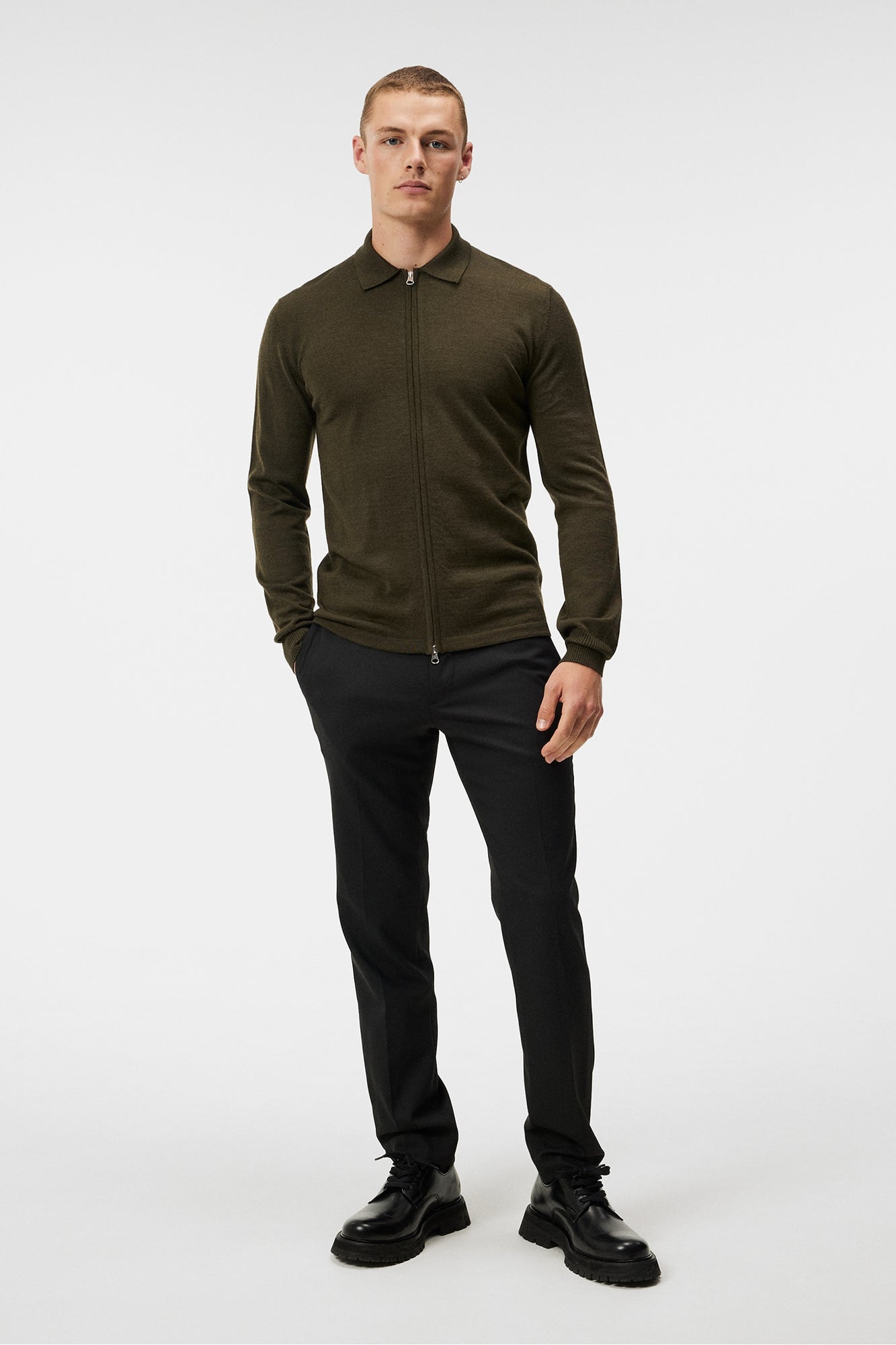 Men | Nyle Merino Zip Cardigann | Forest Green