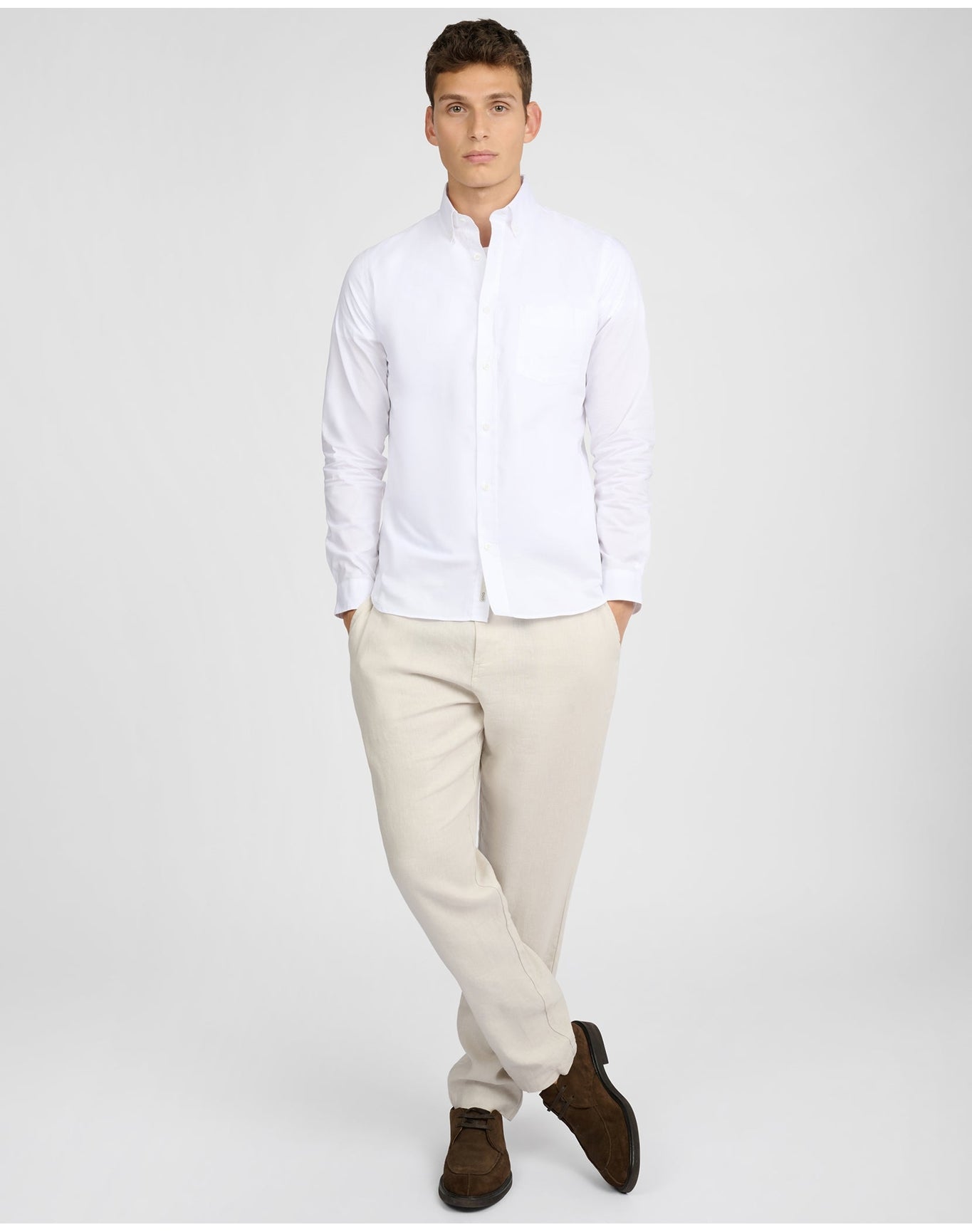 Men | Oxford Long Sleeve Button Down Shirt | White