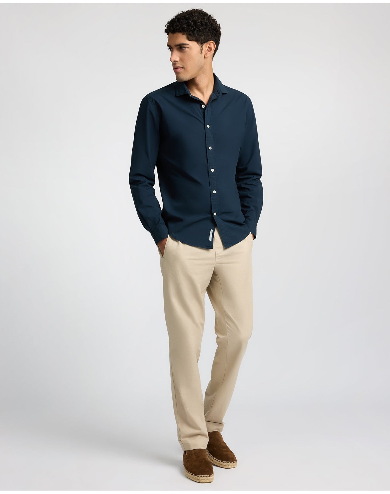 Men | Poplin Long Sleeve Button Down Shirt | Midnight