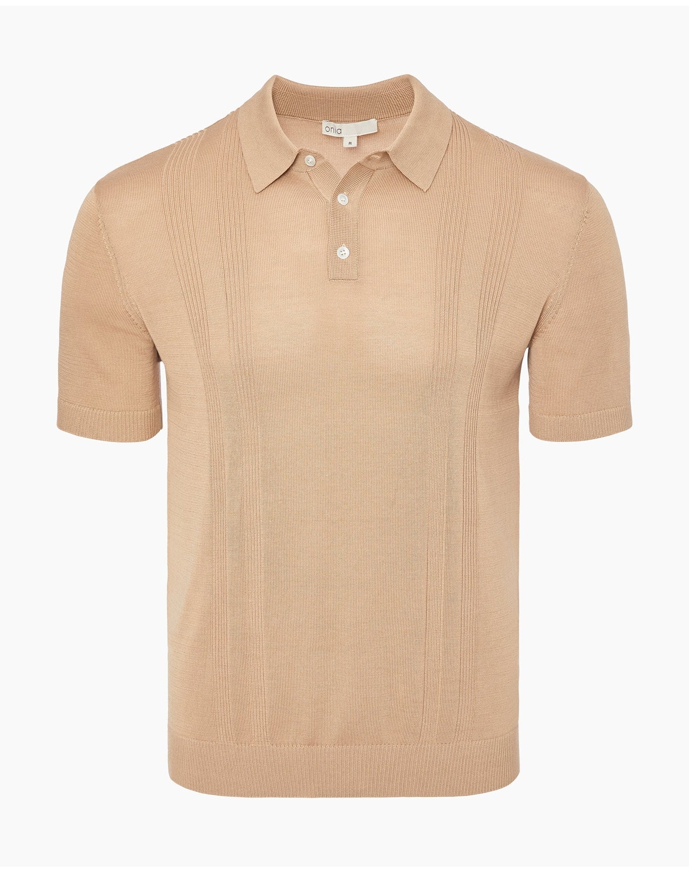 Men | Silk Ribbed Knit Polo | Tan