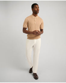 Men | Silk Ribbed Knit Polo | Tan