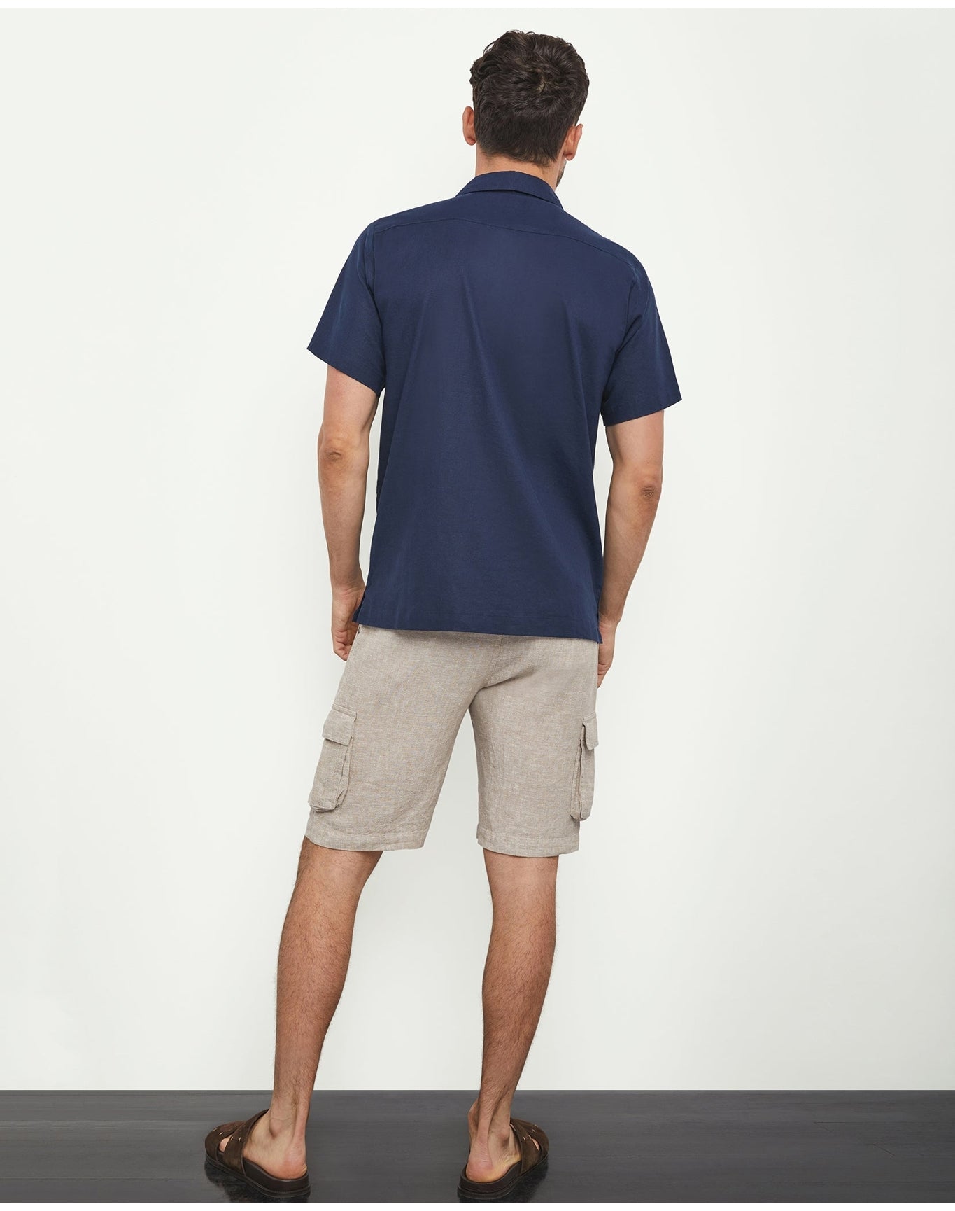 Men | Stretch Linen Pull On Cargo Short | Navy