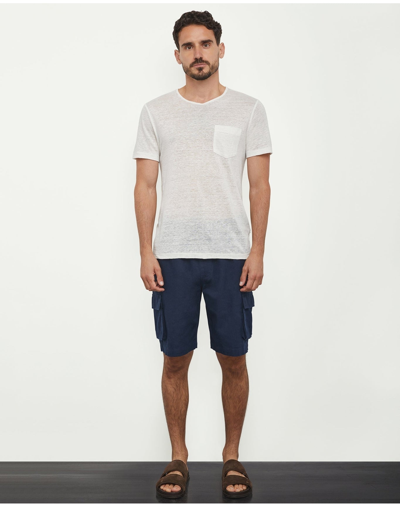 Men | Stretch Linen Pull On Cargo Short | Navy