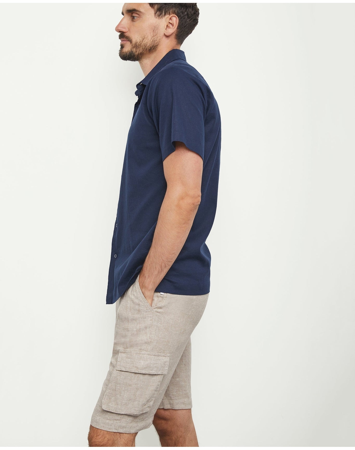 Men | Stretch Linen Pull On Cargo Short | Navy