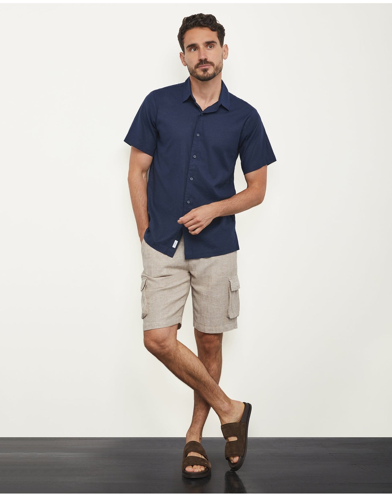 Men | Stretch Linen Pull On Cargo Short | Navy