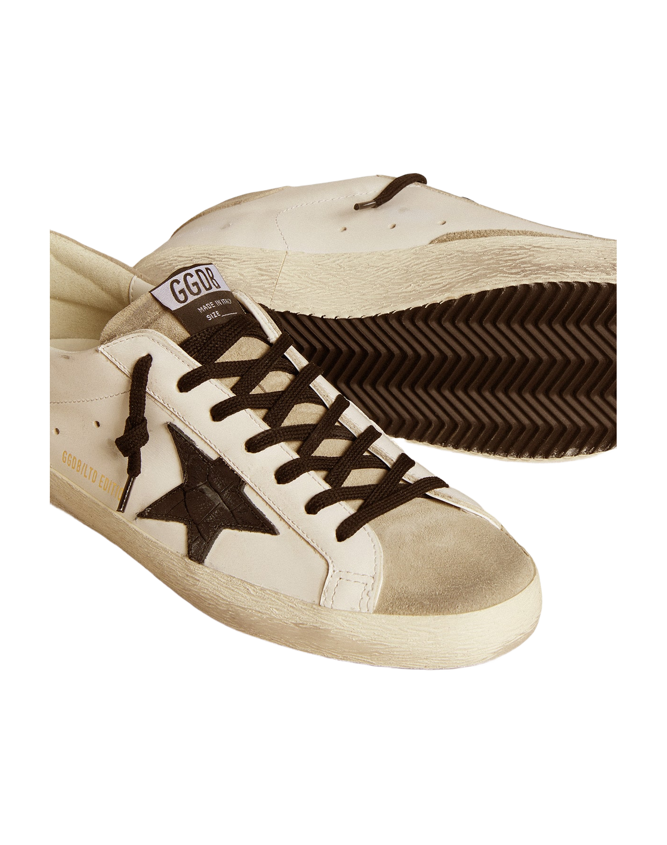 Men | Super-Star Ltd with Black Croc-Print Leather Star & Suede Inserts | White x Black x Taupe