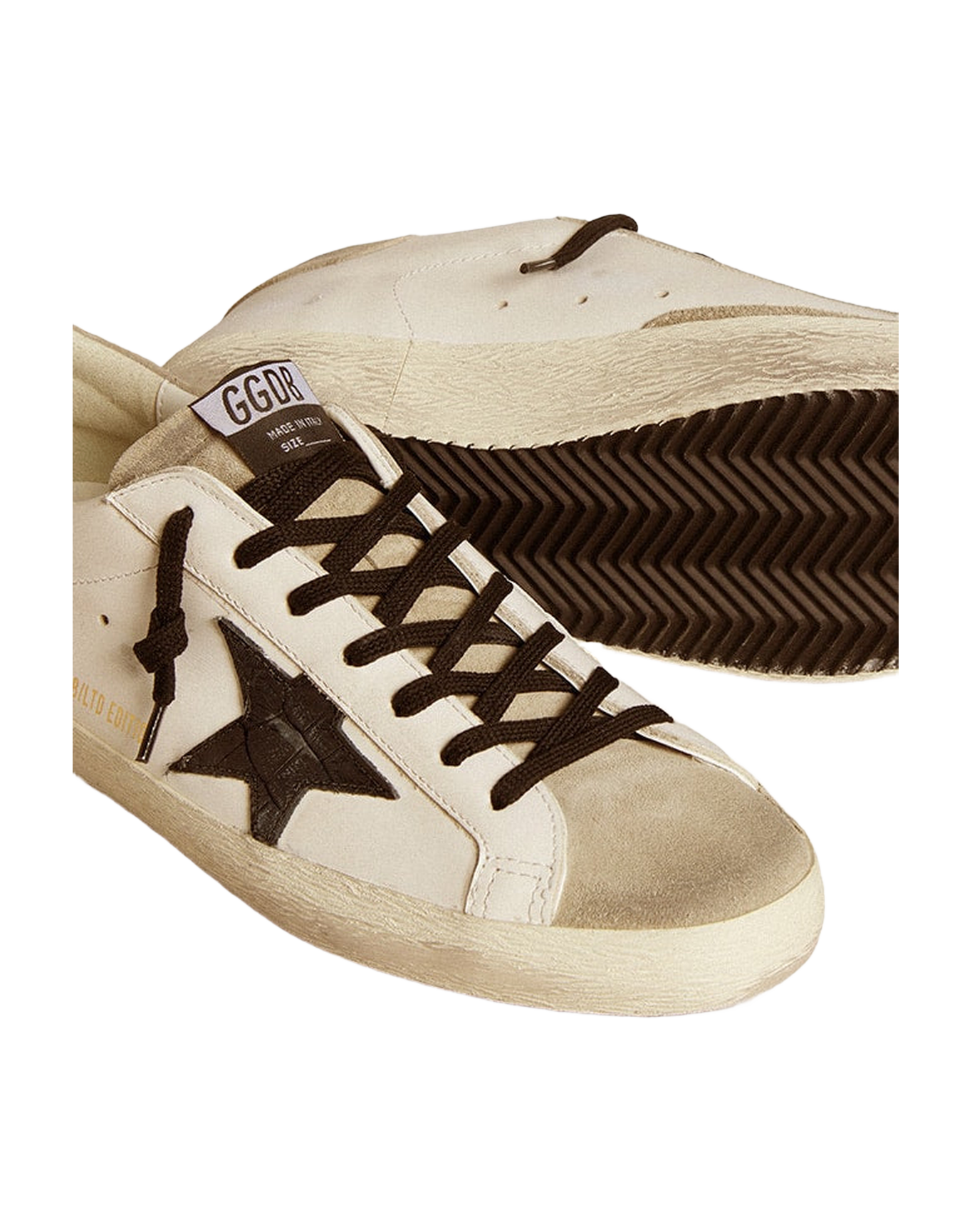 Men | Super-Star Ltd with Black Croc-Print Leather Star & Suede Inserts | White x Black x Taupe