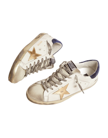 Men | Super-Star Sneakers with Midnight-Blue Corduroy Velvet Heel Tab | White x Ice x Gold x Night Blue