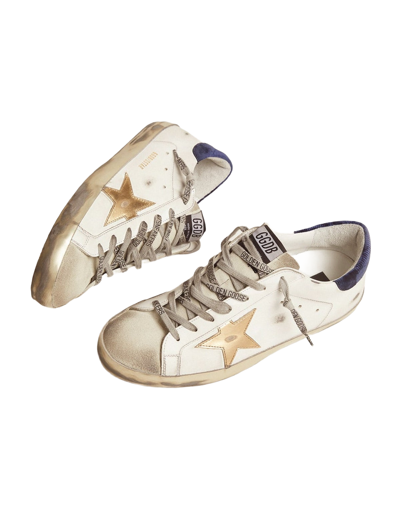 Men | Super-Star Sneakers with Midnight-Blue Corduroy Velvet Heel Tab | White x Ice x Gold x Night Blue