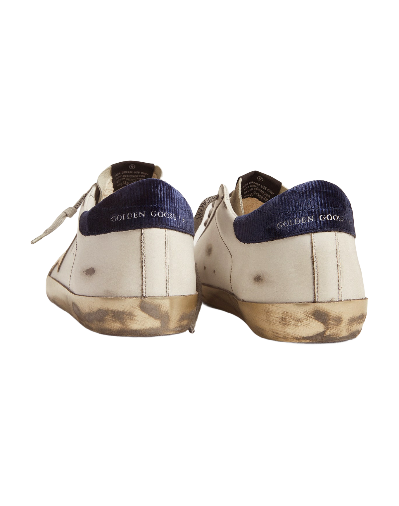 Men | Super-Star Sneakers with Midnight-Blue Corduroy Velvet Heel Tab | White x Ice x Gold x Night Blue