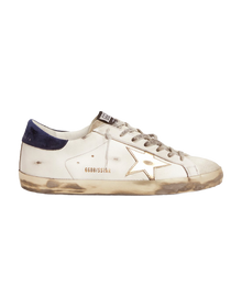 Men | Super-Star Sneakers with Midnight-Blue Corduroy Velvet Heel Tab | White x Ice x Gold x Night Blue