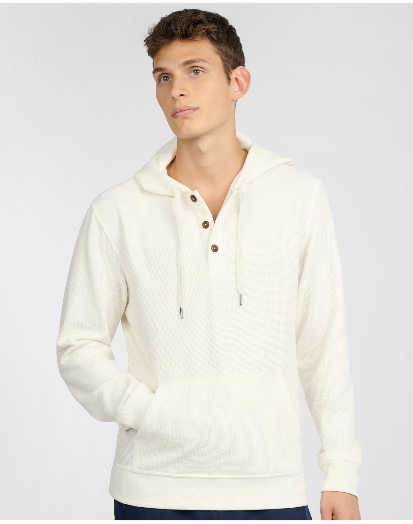 Men | Waffle Half Button Hoodie | Egret
