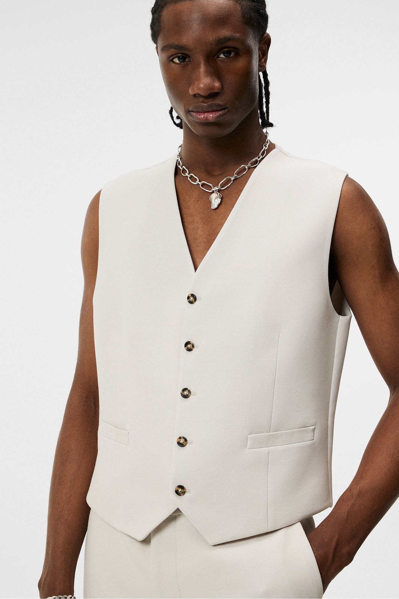 Men | Walid Double Weave Waistcoat | Moonbeam