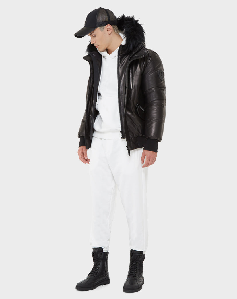 Men | BARONX Leather Down Bomber | Black