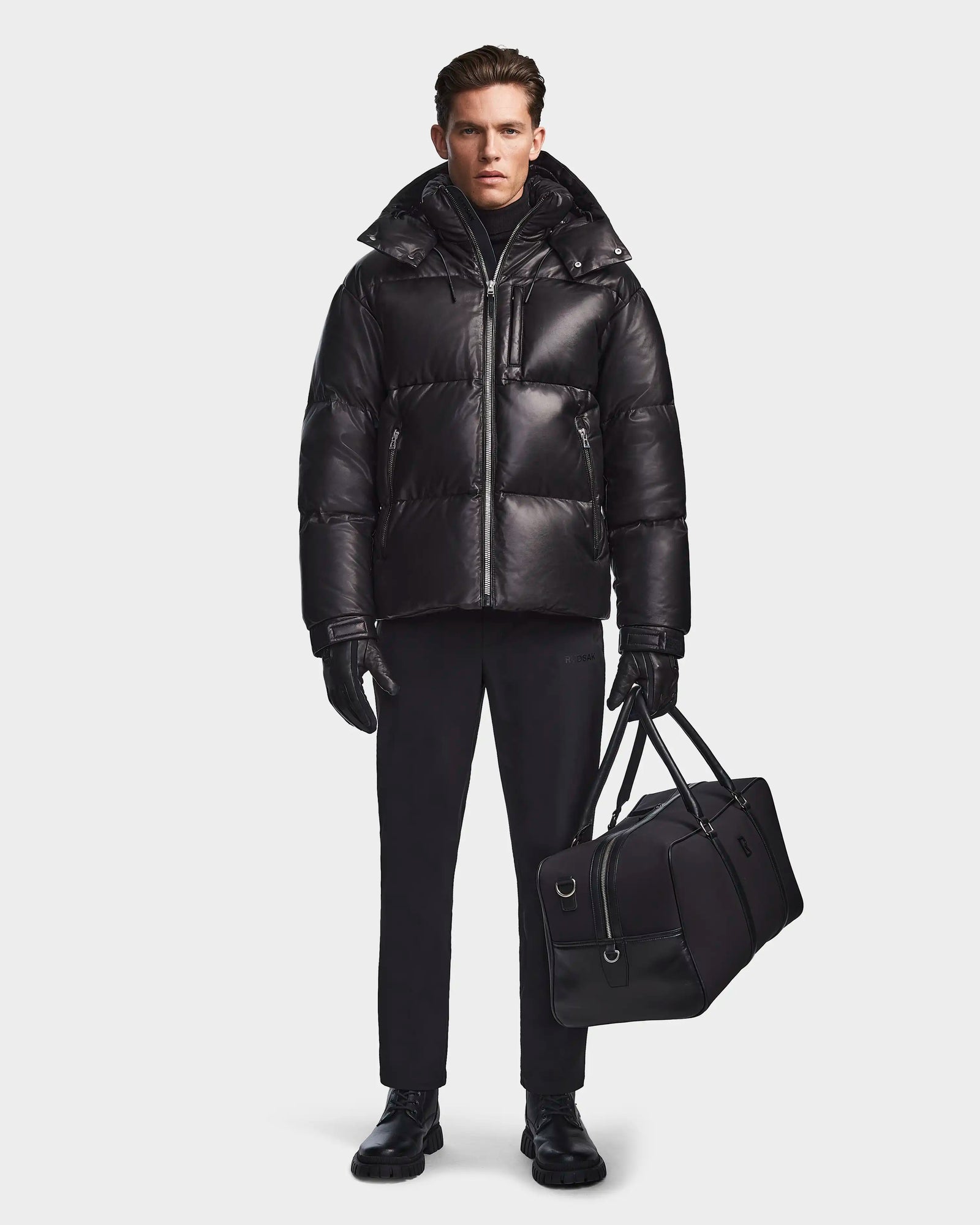 Men | VINCENT X Leather Down Puffer | Black