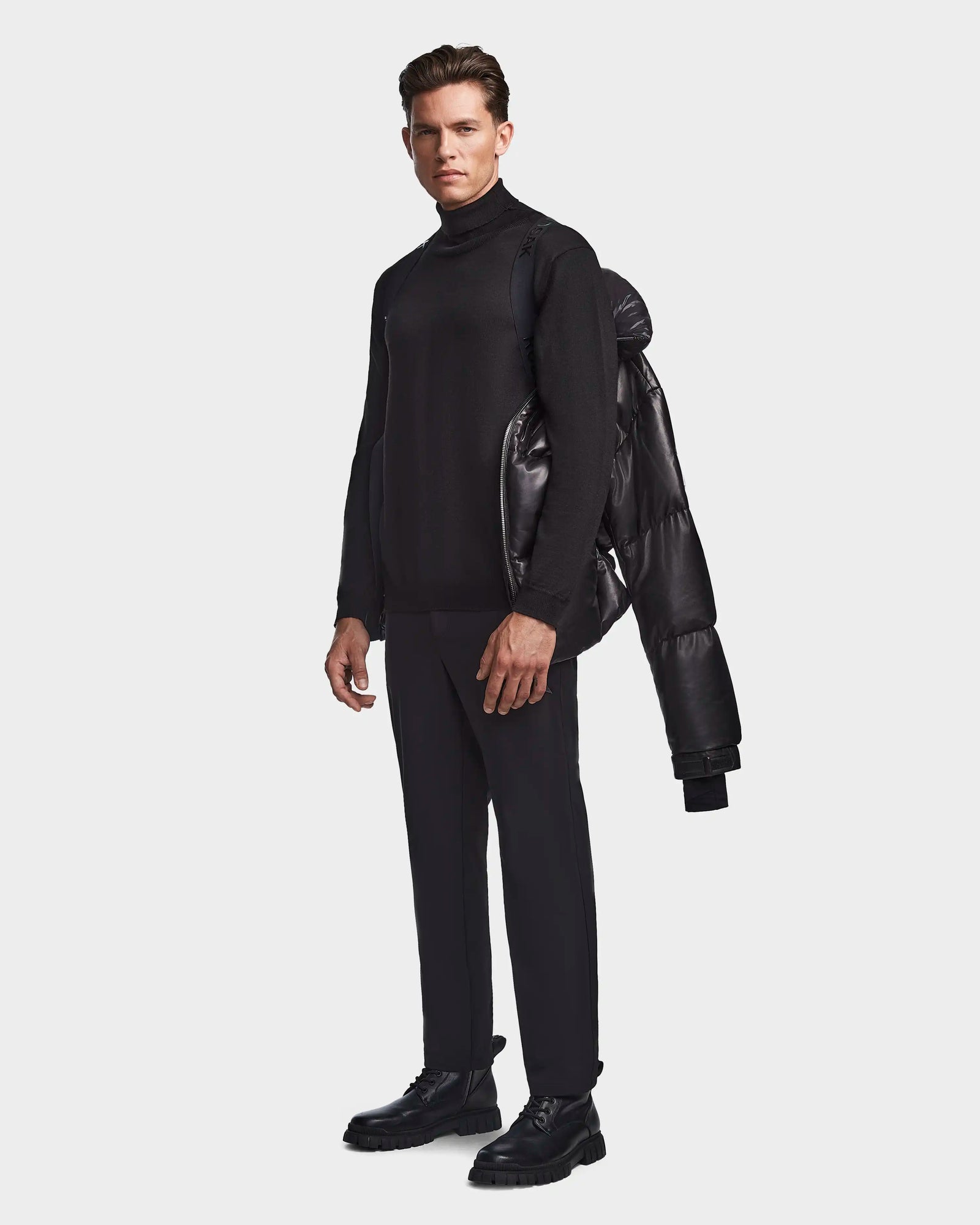 Men | VINCENT X Leather Down Puffer | Black