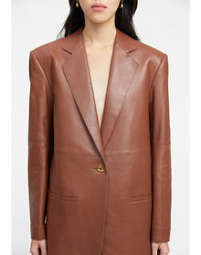 Mercedes | Classic Leather Boxy Blazer | Chocolate