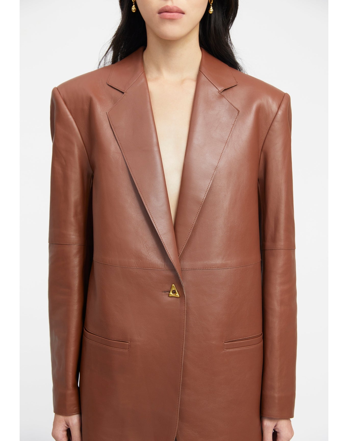 Mercedes | Classic Leather Boxy Blazer | Chocolate