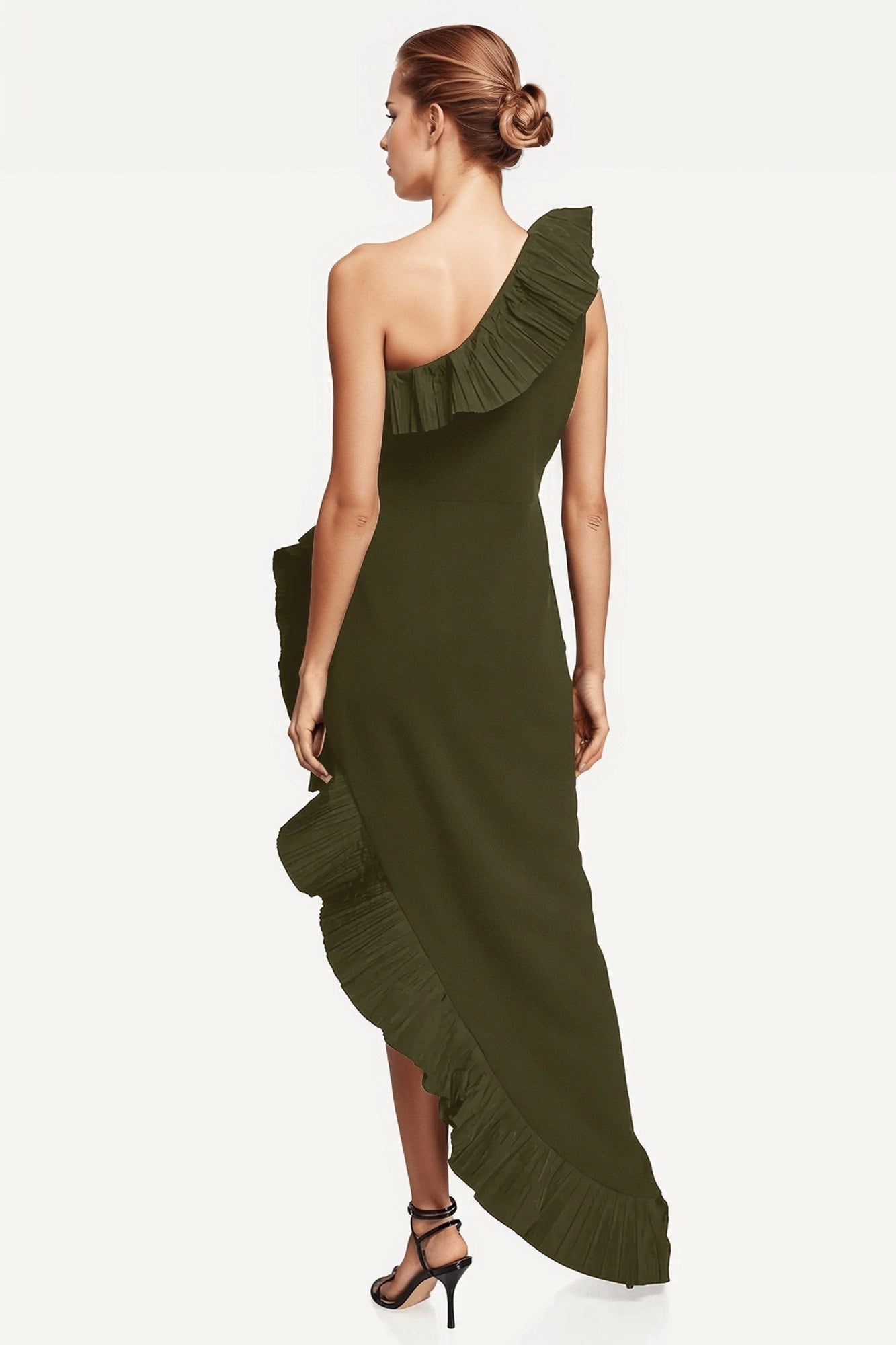 ONE33 SOCIAL | The Mercer Olive Pleated Ruffle Gown | Green