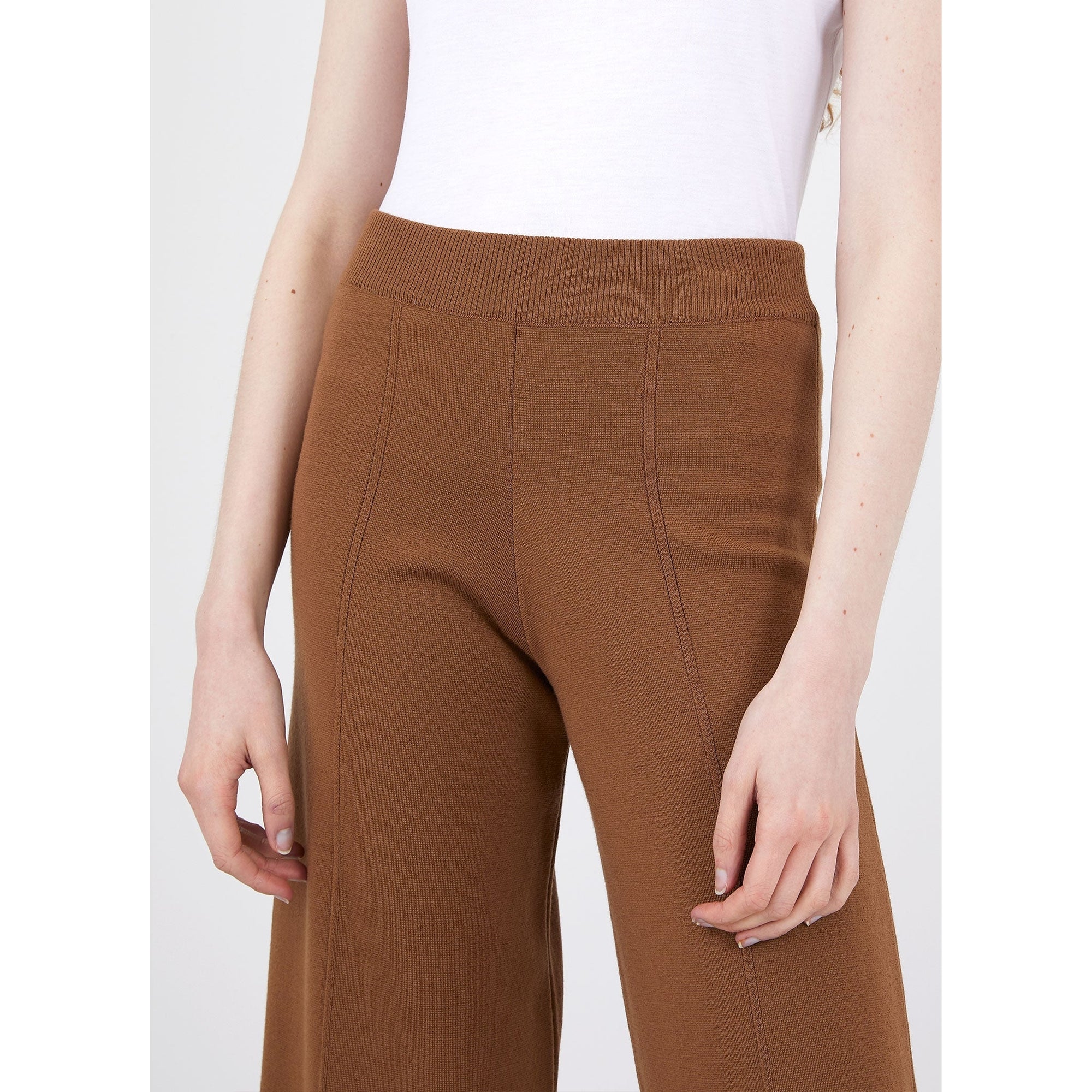 Merino Wide Leg Trouser | Women | Mushroom