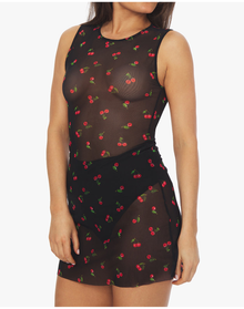 Mesh Cherries Muscle Tank Dress | Black
