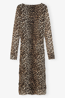 Mesh Printed Ruched Midi Dress | Leopard