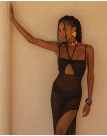 Mesh Strappy Maxi Dress | Black