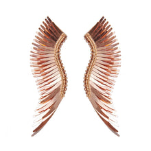 Metallic Rose Gold Wing Earrings On Flat White Background