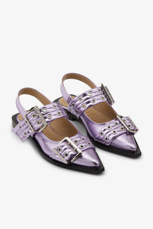 Metallic Feminine Buckle Ballerinas | Pink Lavender