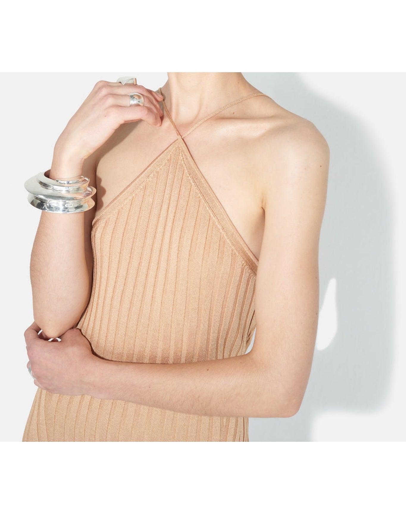 Metallic Rhea Cami Dress | Beige