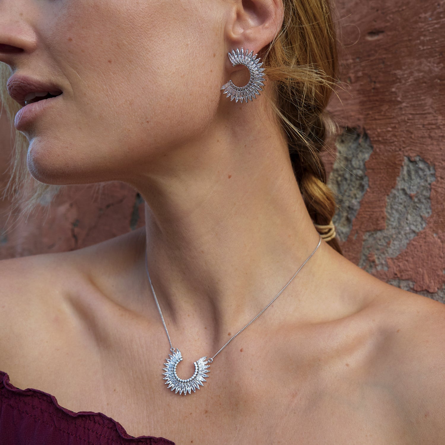 Crystal Madeline Hoop Earrings | Clear Crystal | Rhodium Plated Brass