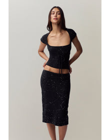 Miki Sequin Knit Midi Skirt | Black