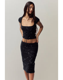 Miki Sequin Knit Midi Skirt | Black