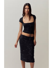 Miki Sequin Knit Midi Skirt | Black